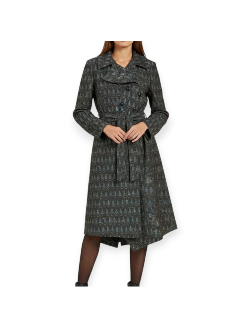 Roland Mouret Gray Teal Wool Blend Tweed Midi Coat US Size 4 - Picture 1 of 16
